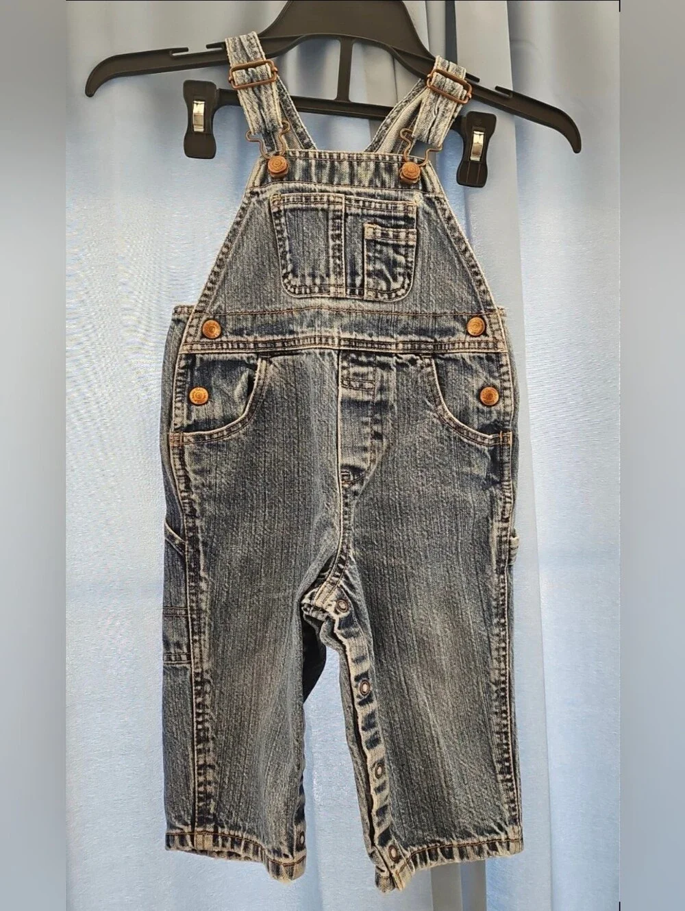 Vintage Classic Baby Gap Blue Denim Overalls Snap Crotch Large 12-18 Months